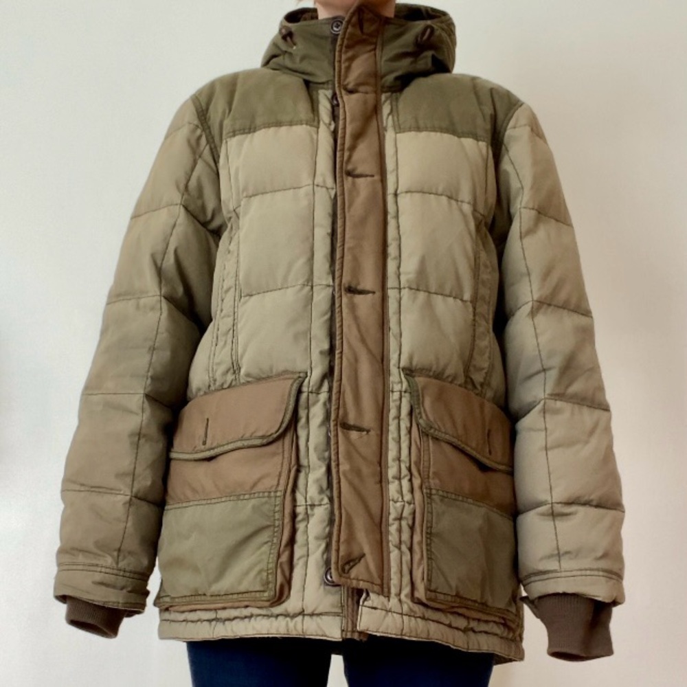 VINTAGE EDDIE BAUER YUKON XL GOOSE DOWN FILLED PARKA COAT JACKET OLIVE GREEN
